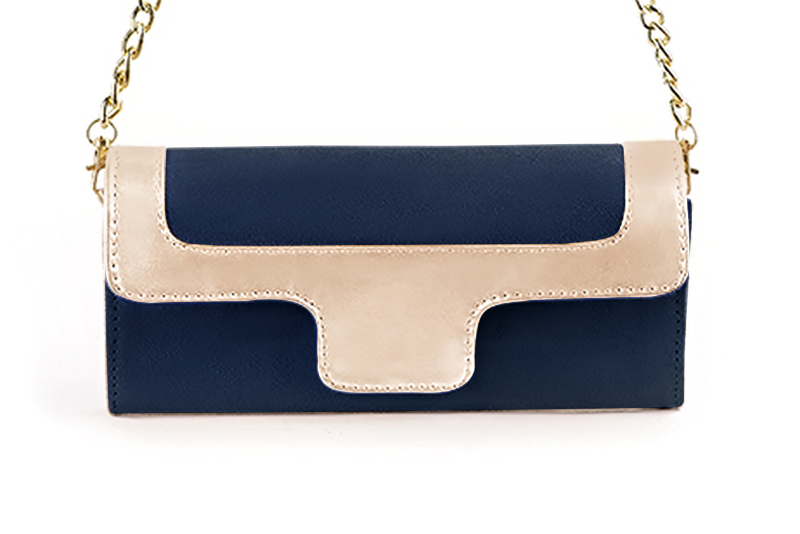 Women's navy blue and gold luxurious elegant clutch for ceremonies, weddings and evenings out. - Profile view